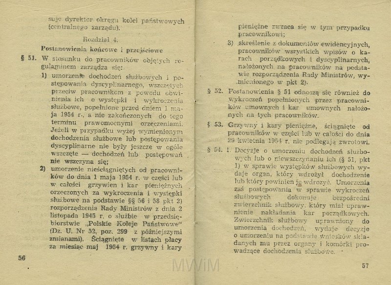 KKE 5517-30.jpg - Dok. „Zarządzenie Ministra Kolei” Nr. 198 z dnia 21 VI 1954 r. o wyróżnianiu pracowników i Regulamin obowiązków pracowników Kolejowych oraz zasad i trybu postępowania dyscyplinarnego, Kraków, 1954 r.